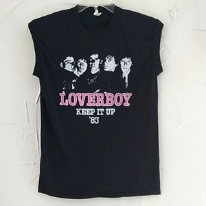 Vintage Loverboy Keep It Up 83  Black Sleeveless T Shirt Size‎ Large